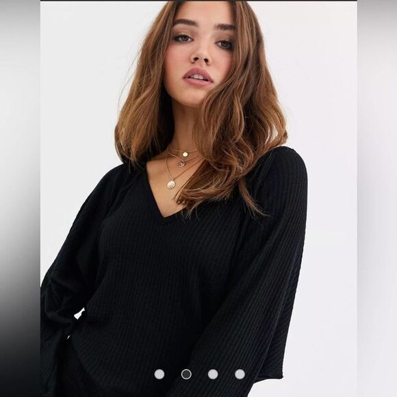 NWT Free People Santa Clara Thermal Long Sleeve Top Black Medium - Picture 1 of 7